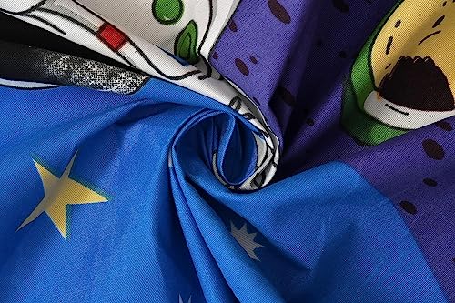 Image of Elastic Fitted Single Bed Bedsheet for Kids | Glace Cotton Bedsheet with 1 Pillow Cover - 200TC Astronote Cartoon Print for Children, 72x48x Upto 6 Inches (Blue)