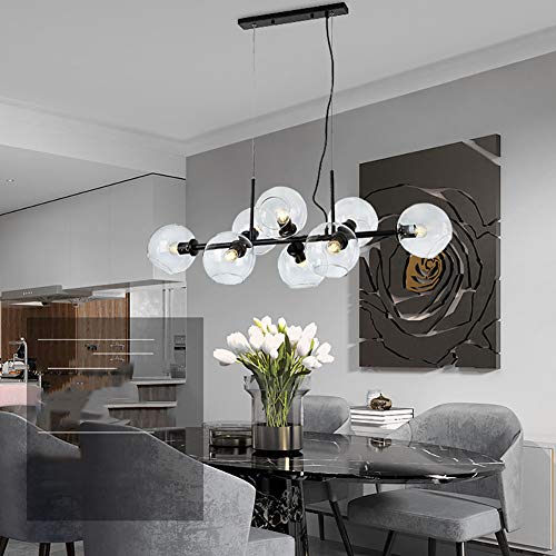 Omoons Chandelier Suitable For Dining Living Room Simple Atmospheric Chandelier,Glass Bubble Ball Chandelier,E27 Industrial Metal Modern Creative Chandelier- Transparent Lampsh/Black 8 Head/Transpare #TOP1