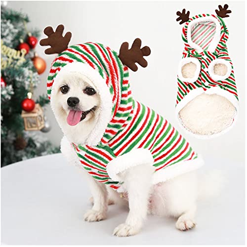 Christmas Dog Clothes Hoodie Plaid Pet Puppy Sweater Fleece Antlers Scarf Winter Warm Chihuahua Yorkie Outfit Cat Hooded Clothing Costume Coat for Small Medium Large Breed (Small)
