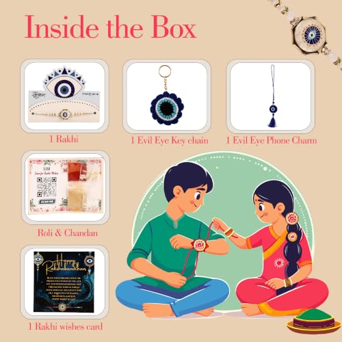 Image of THE URBAN ARTISTIC Rakhi Gift Box Combo Pack for Brother with Designer Rakhi, Roli Chawal, Greeting Card and Decorative Gift Box, Traditional Raksha Bandhan Festival Gift Set for Brothers