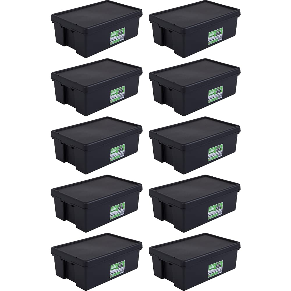 Wham Bam 100% Recycled Super Strong Impact Resistant Black Re-Usable Storage Boxes With Lids 45 Litre 50 x 39.5 x 32cm (10 Boxes)