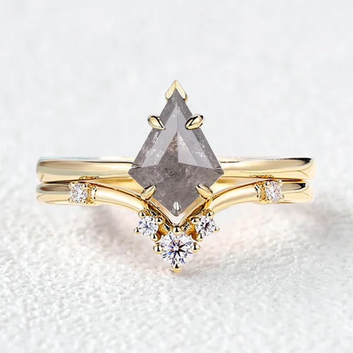 Black Rutilated Quartz Ring Set S925 10K 14K 18K Gold Salt and Pepper Diamond Engagement Rings for Women with Moissanite Unique Wedding Bridal Set Promise Rings for Her Free Engraving4