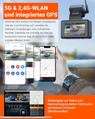 VANTRUE E2 2.7K+2.7K Dashcam vorne hinten, WDR Nachtsicht mit Fernbedienung – Ansicht 5