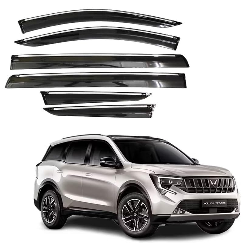 Image of CAR SAAZ Chrome Line Door Visor for XUV 700(2021-Present)(Set of 6Pcs) | Window Rain Guard | Wind Deflector