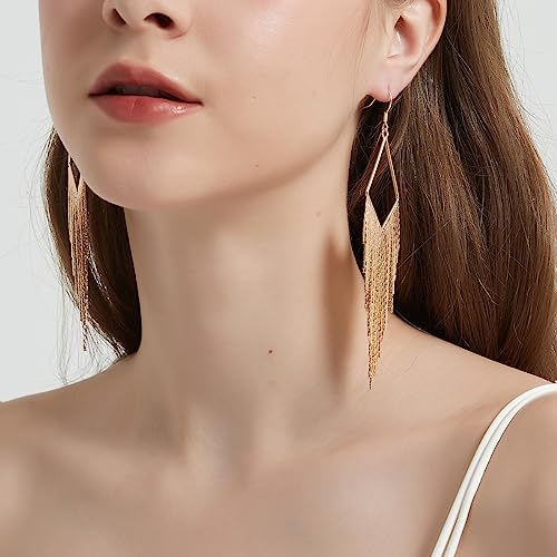SELOVO Dangling Metal Chain Tassel Dangle Earrings Silver/Gold Color4