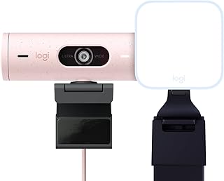 Logitech Litra Glow Premium LED Streaming Light with TrueSoft + Brio 500 Full HD Webcam with Auto Light Correction, Auto-Framing, Works with Microsoft Teams, Google Meet, Zoom - PC / Mac - Pink