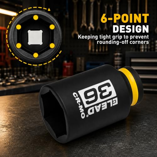 Image of ELEAD 36mm Socket 1 /2 inch Drive Deep Impact Socket, Metric 6 Point 1 /2-inch Drive Impact Axle Nut Sockets, CR-MO Nut Socket Set, Oil Filter Sockets, Tools for Easy Removal of Axle Shaft Nuts