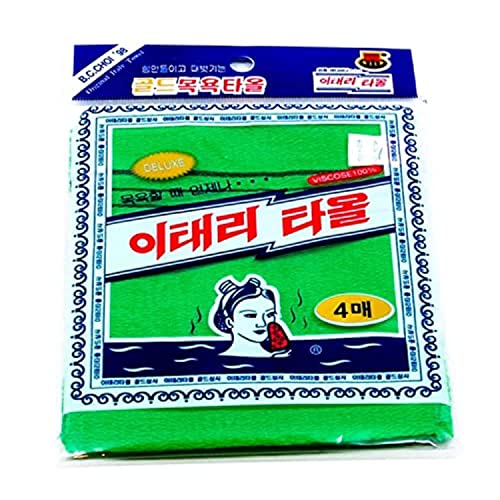 GOLDSANGSA-Korean Exfoliating Towel Washcloth Mitts 4pcs(Green)/ Korean Italy Towel Skincare Exfoliating Body Scrub Bath Cloth for Remove Dead Skin