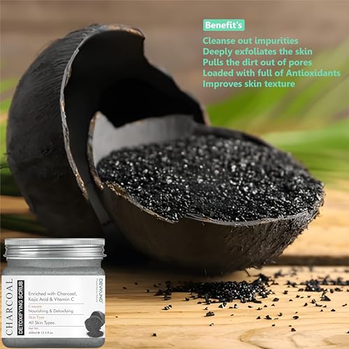 Image of Charcoal Detoxifying Scrub | Enriched with Activated Charcoal, Kojic Acid & Vitamin C | Deep Cleansing, Brightening & Tan Removal Face & Body Scrub - 400ml
