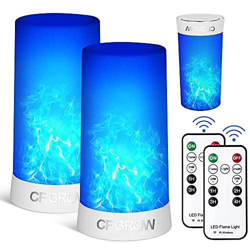 Flame Effect Light,USB Rechargeable Flame Candle Waterproof Dimmable 4 Modes Lantern,Flicking Outdoor Flame Lamp with Gravity Sensing Effect&Magnetic Base,for Halloween Room Party (Blue flame-2PCS)