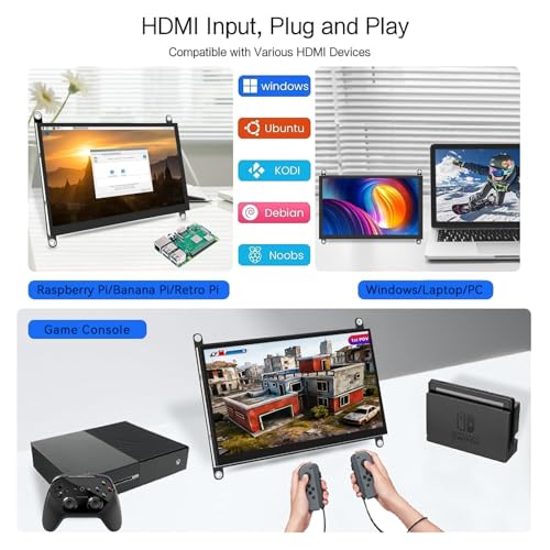 Image of HAMTYSAN 7 Inch Raspberry Pi Screen Touchscreen Monitor 1024x600 Small HDMI Monitor w /Dual Speakers IPS Screen Display for Raspberry Pi 5 /4 /3 Win 11 /10 /8 /7 Jetson Nano, Free Driver