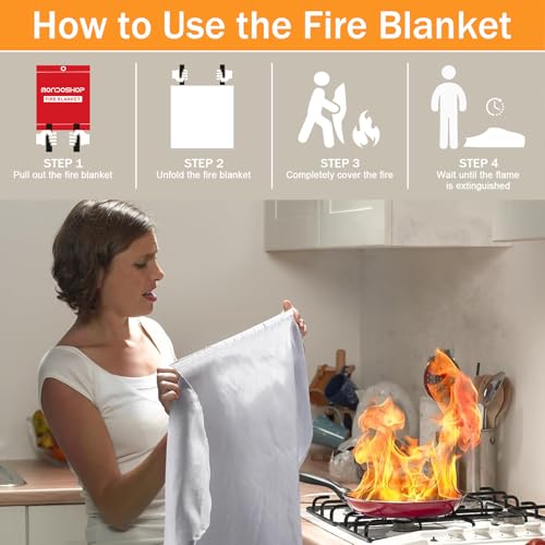 Mondoshop Silicone Fire Blanket for Home - 2Pack 40"x40" Emergency Fire Blankets for Kitchen, Fire Retardant Blankets for Car, Camping, Grill, Office, Warehouse, School, Picnic
