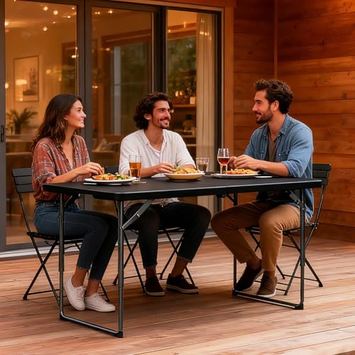 Image of Folding Table, 4 Foot Folding Picnic Table with Adjustable Height, Heavy Duty Folding Portable Table for Weddings, Camping, RV Travel, Parties, BBQs and Indoor Use, Easy to Fold and