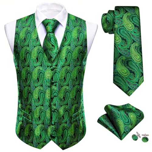 Men's Silk Paisley Plaid Waistcoat Tie Set Textured Suit Vest for Business Wedding Party2