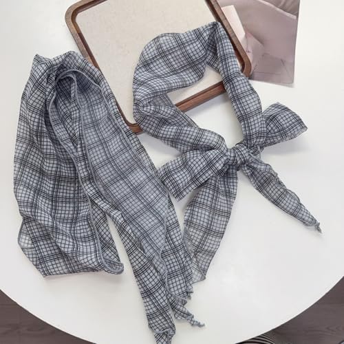 1 Piece Women Fashion Gray Long Scarf Chiffon Ribbon Checkered Scarves Shawl 140 cm4