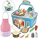 JOYIN Kids Play Kitchen Picnic Playset, Cestino da picnic portatile con luci e musiche, Cibo da gioco che cambia colore, Giocattoli per lavello da cucina e Forno finto