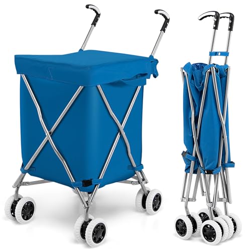 SOARS Carro de la Compra de Tela Oxford 90 L, Carro Compra 4 Ruedas Flexibles, Forro Extraíble e Impermeable, Carretilla Plegable para Supermercados, Ferias y Puestos de Venta (Azul)