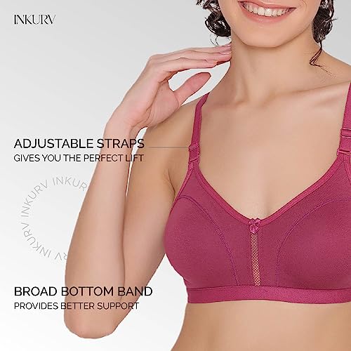 Image of INKURV Women's Non Padded Wireless T-Shirt Bra with Seamless Cups and Detachable Straps Combo of 2