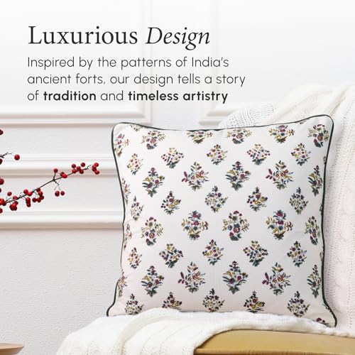 CPC 100% Cotton Throw Pillow Covers 20x20 Inch, Set of 2 Green Block Print Pattern Couch Pillow, Cute Boho Decorative Pillows for Living Room, Bedroom with Hidden Zipper- Fall Green