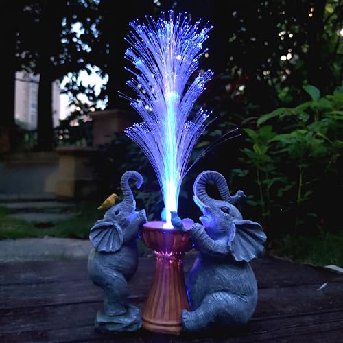 RCTTICUU Elephant Statue Solar Garden Decor,Resin Elephant Statue and Colour Changing Optical Fiber Solar Lights,Outdoor Decor for Balcony, Garden, Patio, Yard, Lawn, Gifts for Mom Grandma by RCTTICUU - Used condition - Image 2