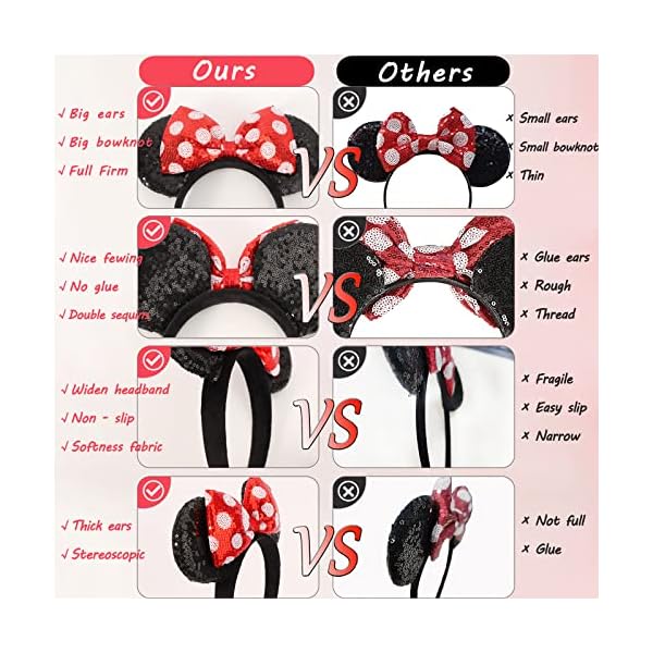 Etluk mouse ears headbands, 2 pcs bow headband, classic shiny bow cute headbands for women, girls - image 4
