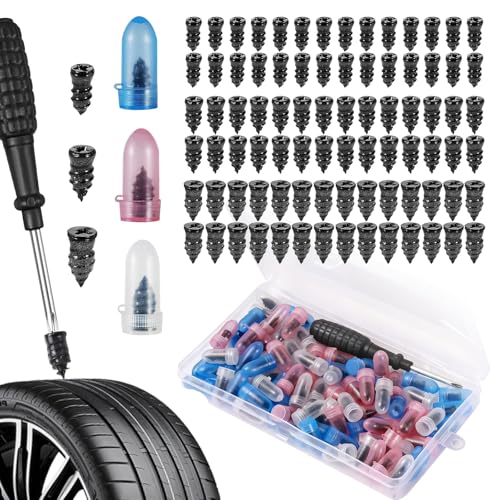 Kit Repara Pinchazos Coche de Neumáticos de 84 Piezas para – Kit Universal de Reparación de Pinchazos para Coche, Camioneta y SUV, Set de Emergencia con 3 Tamaños (5,3–12 mm) Arreglar Pinchazos Coche