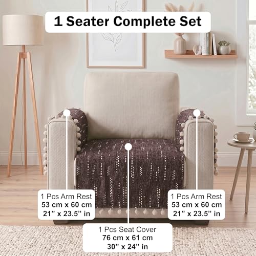 Image of Story@Home Chenille Sofa Mat for Single Sofa Cover (76x61Cm) & Arm Rest Cover | Anti Slip Cover for 1 /2 /3 Seater & L Shape Sofa Cover | Measure Your Sofa & Create Your Own Set - Mocha & Ivory