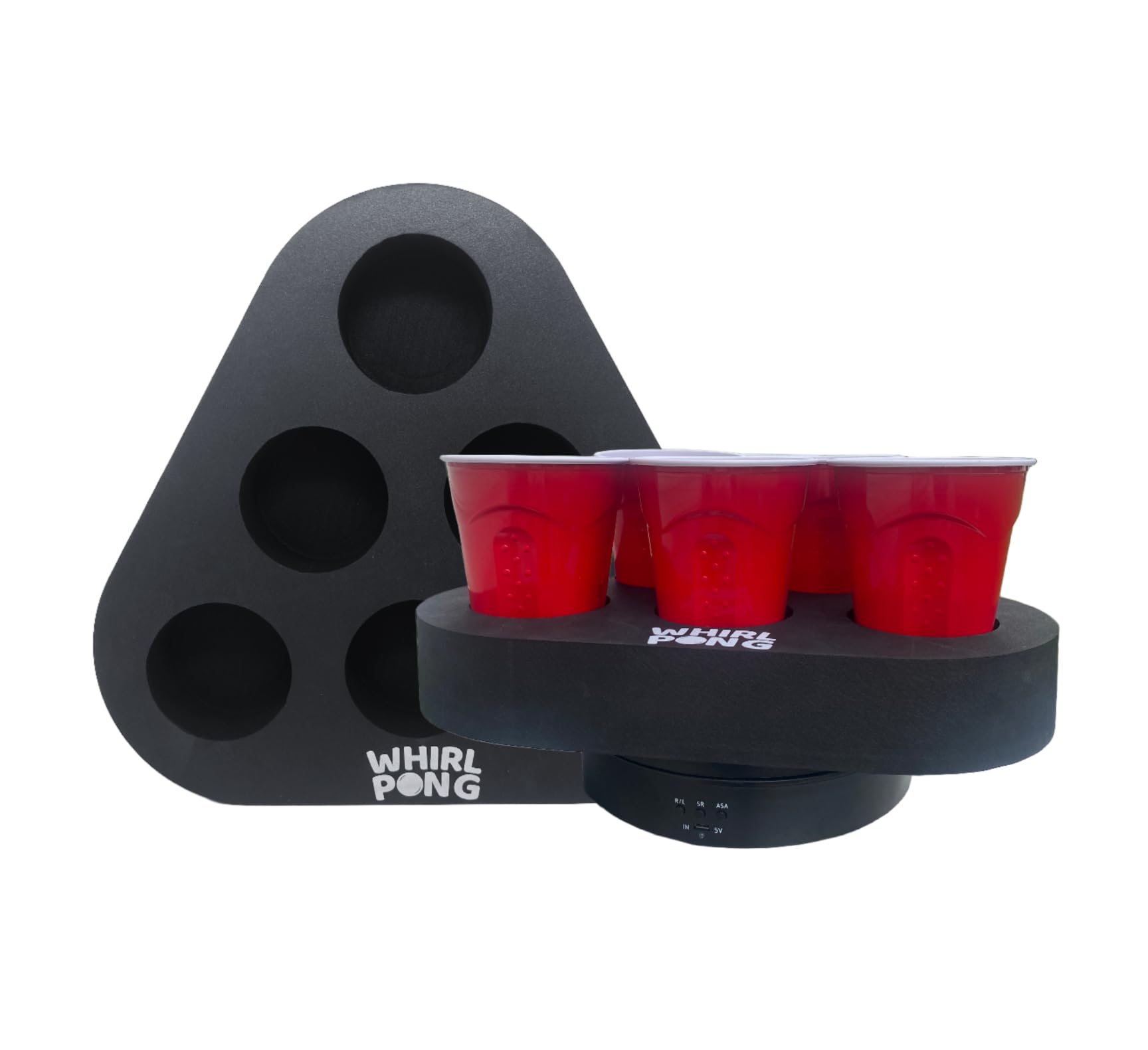Spinning Cup Pong Game - Black, Foam Triangle on Electric Spinning Platforms - Perfect for Tailgates, Socials, & Parties - USB Rechargeable, Waterproof, & Portable (Set of 2)