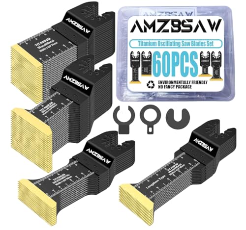 Image of AMZBSAW 60PCS Titanium Oscillating Saw Blades Metal Cutting, 4 Types Multitool Blades Kits for Metal Nails Wood Plastic and Hard Material, Oscillating Tool Blade Fit Milwaukee Dewalt Ryobi Bosch