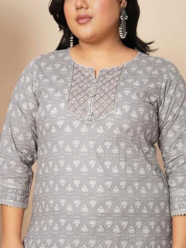 Image of Vbuyz Women's Printed & sequience work A-line Cotton Pink Kurta Pant With Dupatta