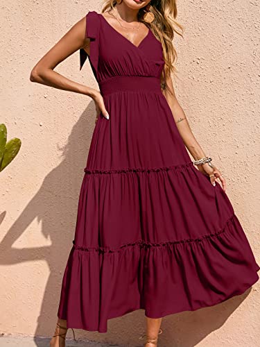 Image of PRETTYGARDEN Women's Cross Neck Summer Sleeveless Tiered Maxi Dress Beach Tie Strap Smocked Long Dresses Pleated Sundress