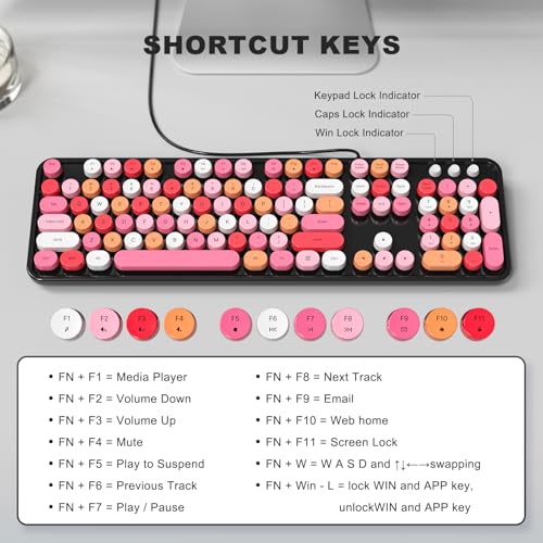 Image of MOFII Computer Keyboards Wired, Plug Play USB Full Size Typewriter Keyboard, Cute Colorful Aesthetic Keyboard with Foldable Stands for Windows PC Laptop (Black Colorful)