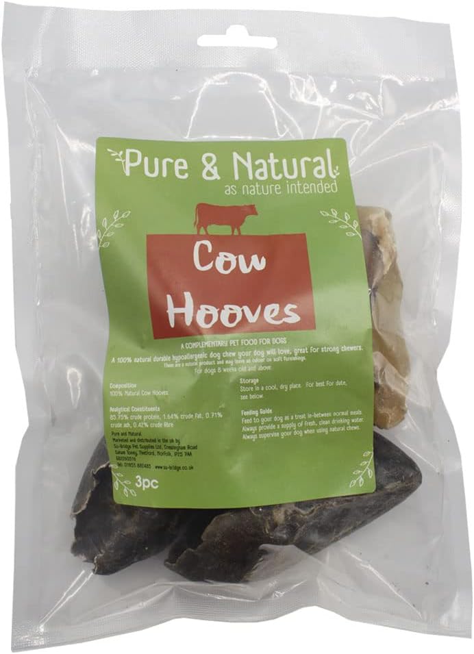 Pure & Natural Cow Hooves for Dogs - Natural Dog Chews Long Lasting, Durable & Hypoallergenic Treats for Aggressive Chewers - 3 Pack
