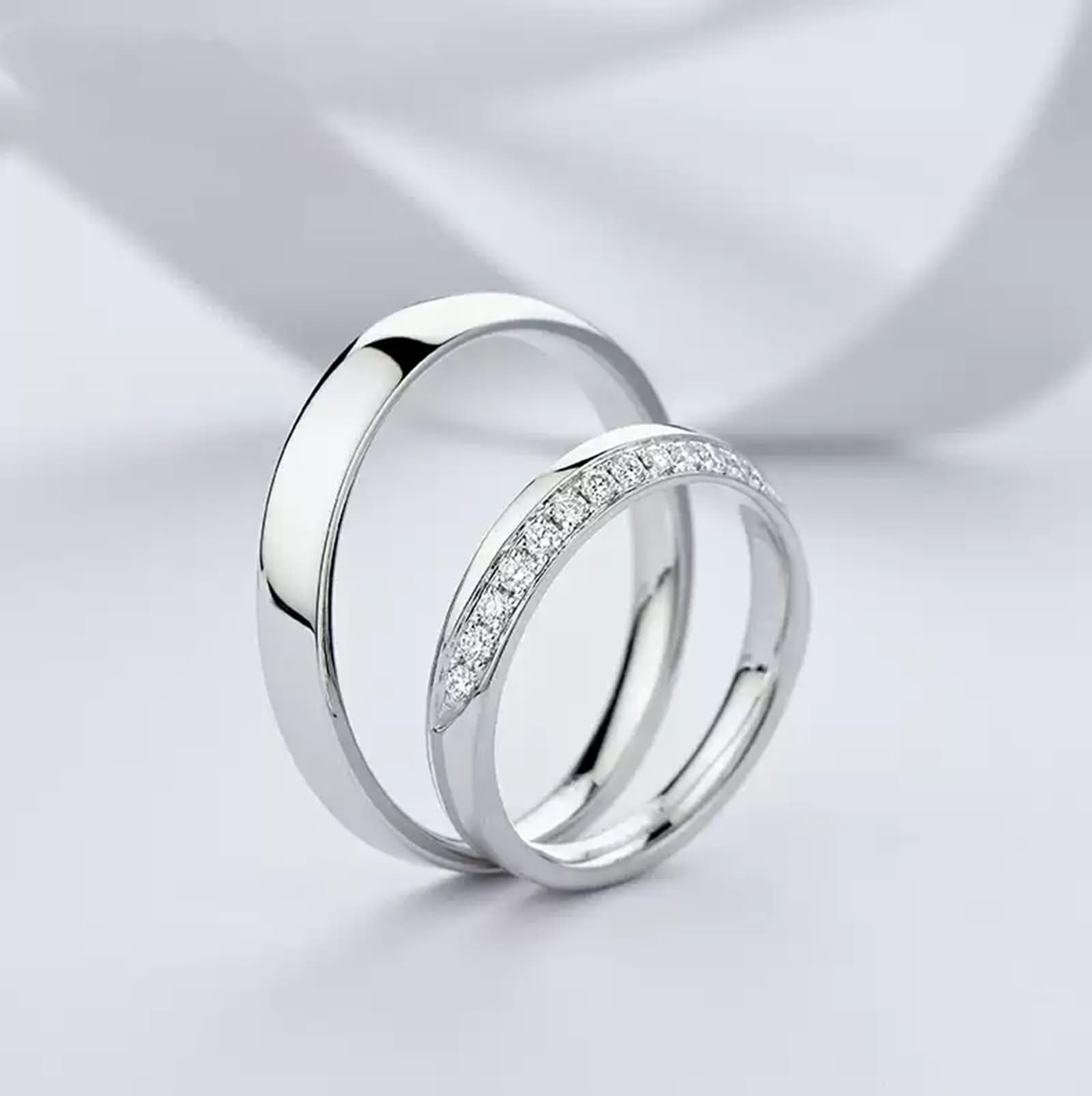 Oro Bianco 9K / 14K / 18K Anello Fedina Coppia, Rotondo Semplice con Diamante da 0,15 ct, Anello Fedi Nuziali Uomo Donna di Argento