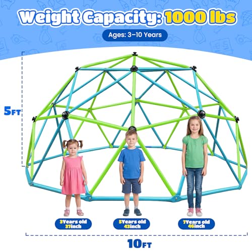 Image of Zupapa 10FT Climbing Dome, Outdoor Jungle Gym for Kids with Climbing Grip - Geometric Dome Climber Outdoor Playset and Easy Assembly Outdoor Play Equipment for Kids (Turquoise, 10FT)