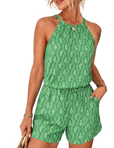 Image of Rapbin 2 Piece Short Sets for Women Casual Vacation Summer Outfits Sleeveless Halter Tops Loose Fit