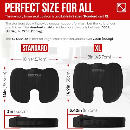 FORTEM Seat Cushion Pillow for Office Computer Chair, Car, Wheelchair, Memory Foam, Improves Posture, Non-Slip Bottom, Washable Cover (Grey) - Image 3