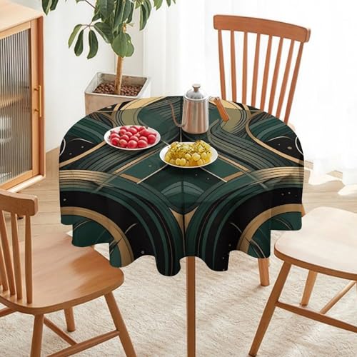 Nappe de table ronde imperméable bicolore vert et beige 177 cm