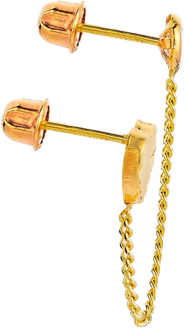 14k REAL Yellow Gold Heart CZ Crawler Stud Earrings with Screw Back