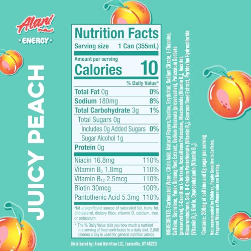 Alani Nu Juicy Peach Sugar Free Energy Drink (Pack of 12) - image 3