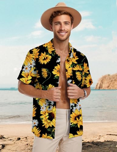 PEGENO Men's Flower Casual Button Down Short Sleeve Hawaiian Shirt3