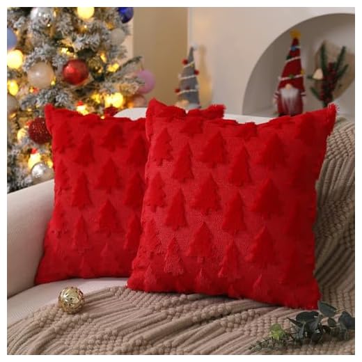 DFXSZ Christmas Tree Pillow Covers 20x20 inch Set of 2 Christmas Decoration Red Soft Plush Faux Fur Jacquard Throw Pillows for Bedroom Sofa Holiday Festivals Winter Home Decor PTK006B20