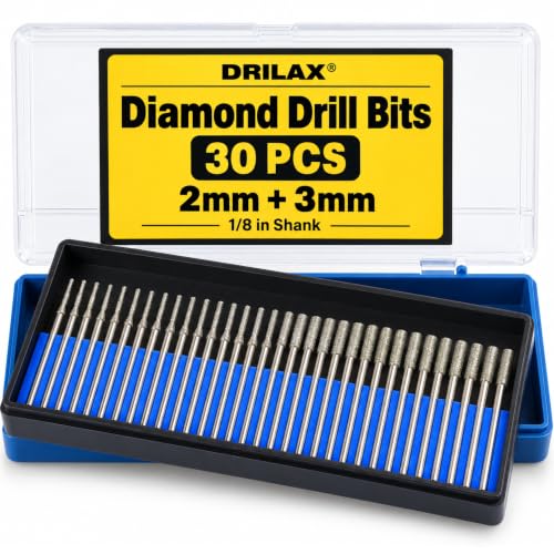 Diamond Dremel Bits, 30-Pc Set 2mm &amp; 3mm for Sea Glass, Stones &amp; Lapidary