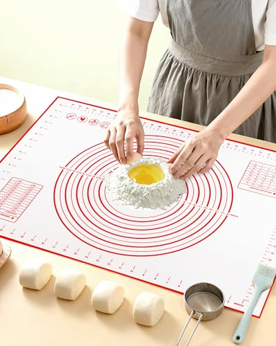 Huglux Tapete Silicona Horno 70x50 cm, Tapete Horno Sin BPA Grande, Baking Mat Antideslizante con Medidas, Protector de Encimera Resistente al Calor para Amasar Masa, Pizza, Macarons, Galletas - Rojo