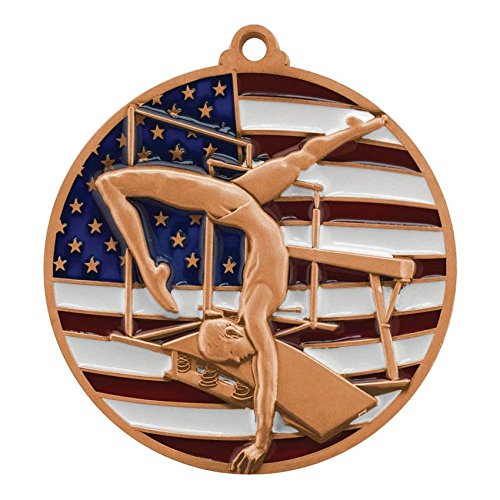 Decade Awards Gymnastics Medal, Patriotic - Gold - 2.75 Inch Wide | Gymnast First Place Medal with Stars and Stripes Neck Ribbon - Thumbnail 5