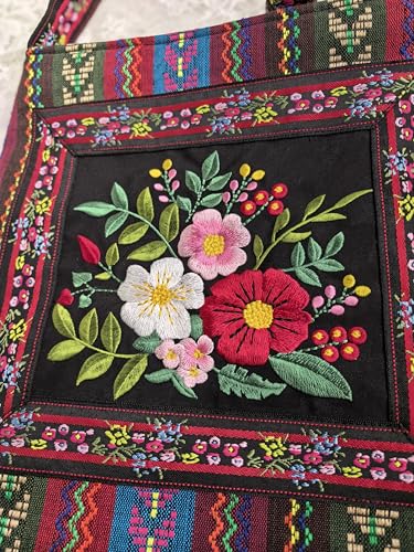 Leimandy Boho Embroidered Crossbody Bag 11 * 11 Inches Double Side Strap Built-in Pocket Ethnic Bags L62