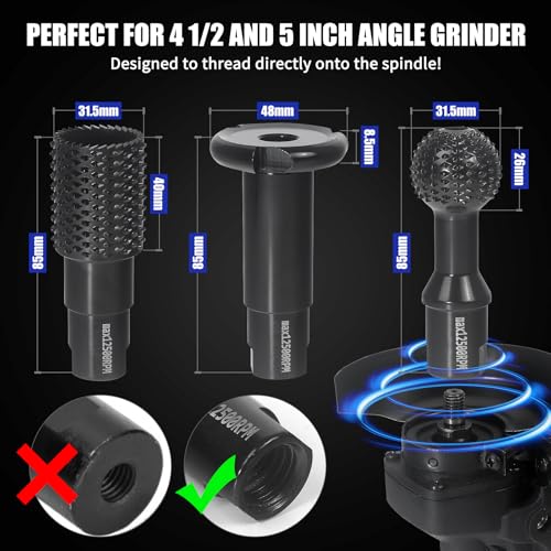 Pomsare 3 Pcs Upgraded Wood Grinder Ball Gouge With 5/8-11 Thread For 4 1/2 And 5 Inch Angle Grinder Attachments thumb #3