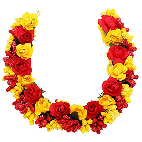 sanjog Yellow and Red Fabric Juda Maker Flower Handmade Gajra for Women