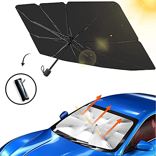 Car Sun Umbrella Car Front Windshield Sunshade Umbrella Block UV, Foldable Car Sunshade Parasol Keep Vehicle Cool, Easy to Use/Store Fit Most Car Models Small Size