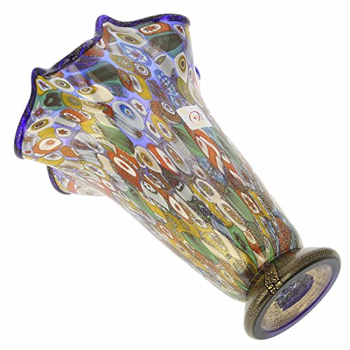 Glassofvenice Murano Glass Millefiori Gold Fazzoletto Vase - Cobalt Blue #TOP3
